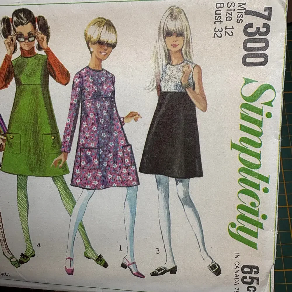 Vtg 1967 Simplicity 7300 Mod Dress Jumper Sewing Pattern Size 12 Bust 32 FF